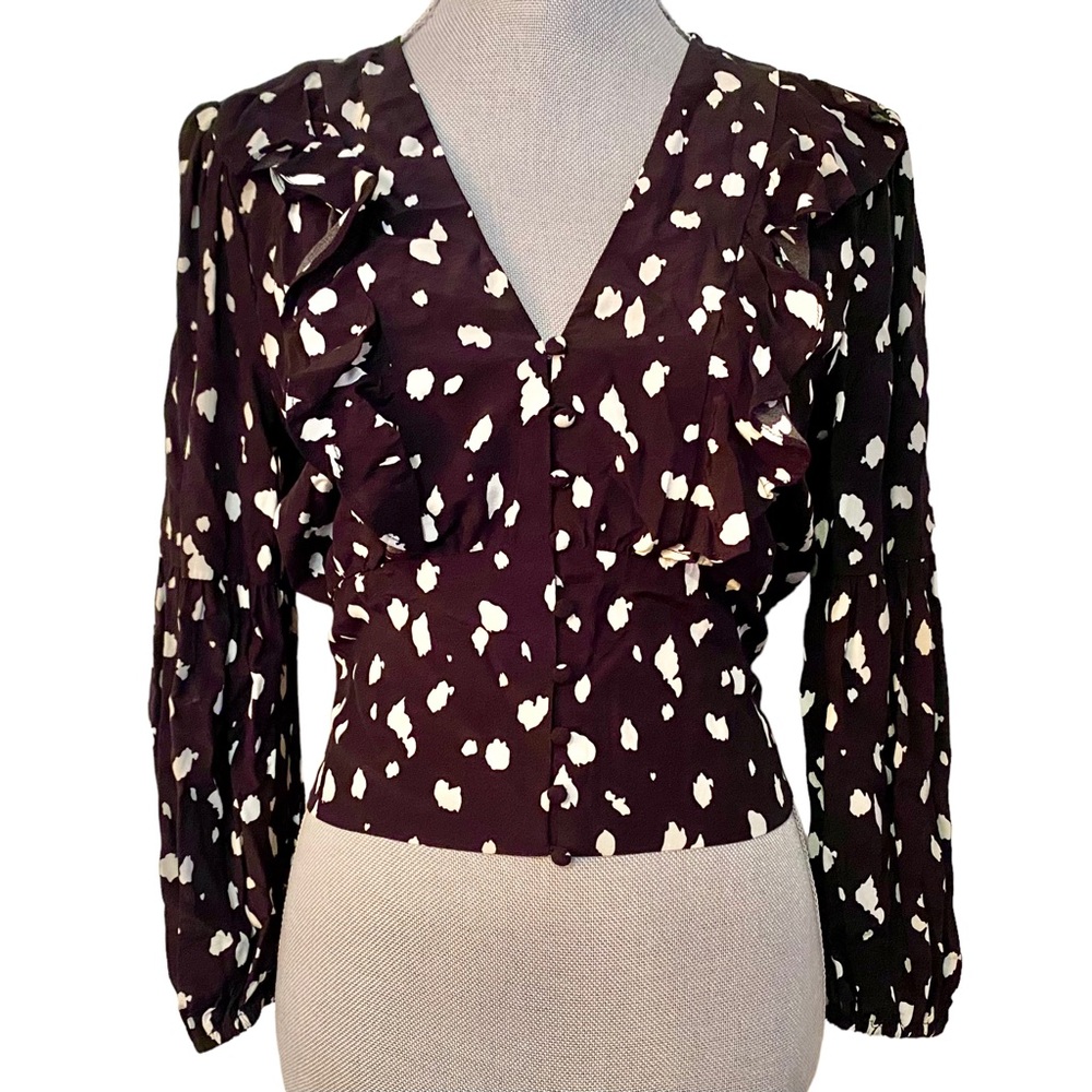 Bardot Black & White Ruffle Button Up Blouse
